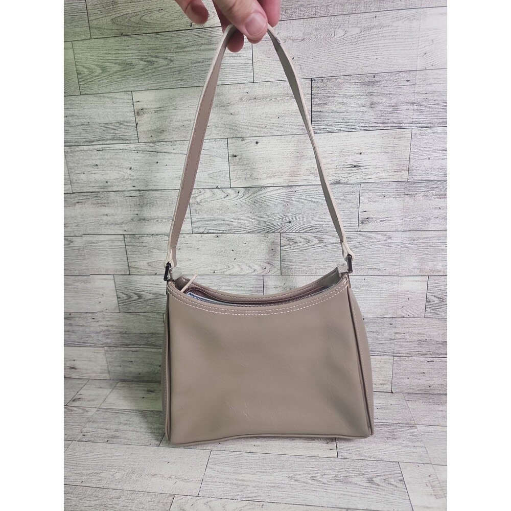Vintage Y2K Liz Claiborne Faux Leather Shoulder Bag Purse Tan Patent Minimalist